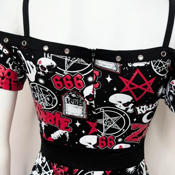 RARE Dead Stock Killstar Rob Zombie Spookshow Bardot Dress Black, Red & White - Picture 8 of 9